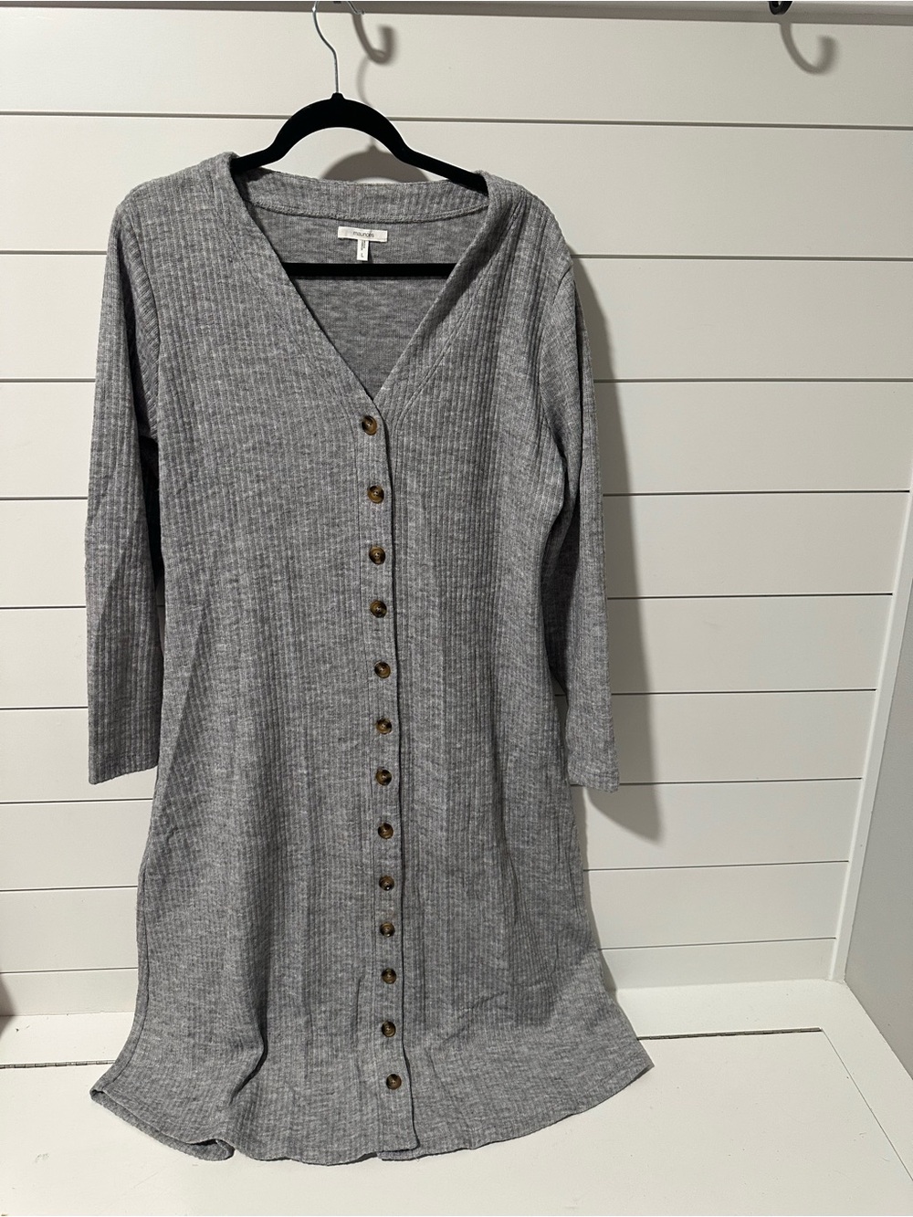 Maurices Gray Ribbed Button-Front Midi Dress